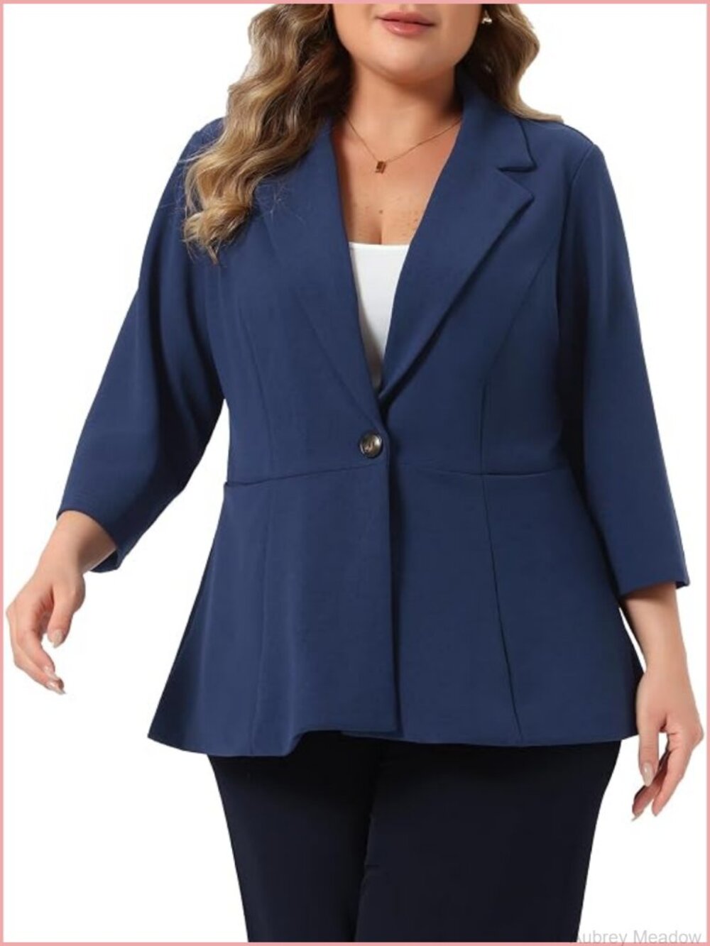 Plus Size Peplum Blazer 3/4 Sleeve One Button Work Office Suit Jacket